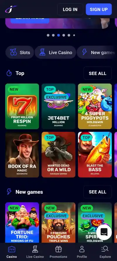 Jet4Bet mobile and app installation interface for iOS and Android