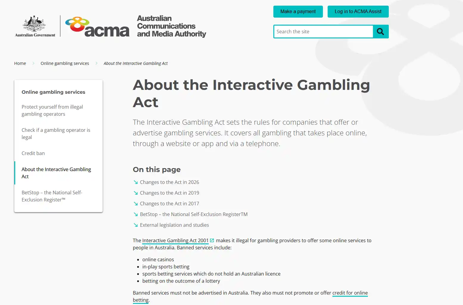 ACMA guidance on banned online casino services and Australian interactive gambling rules