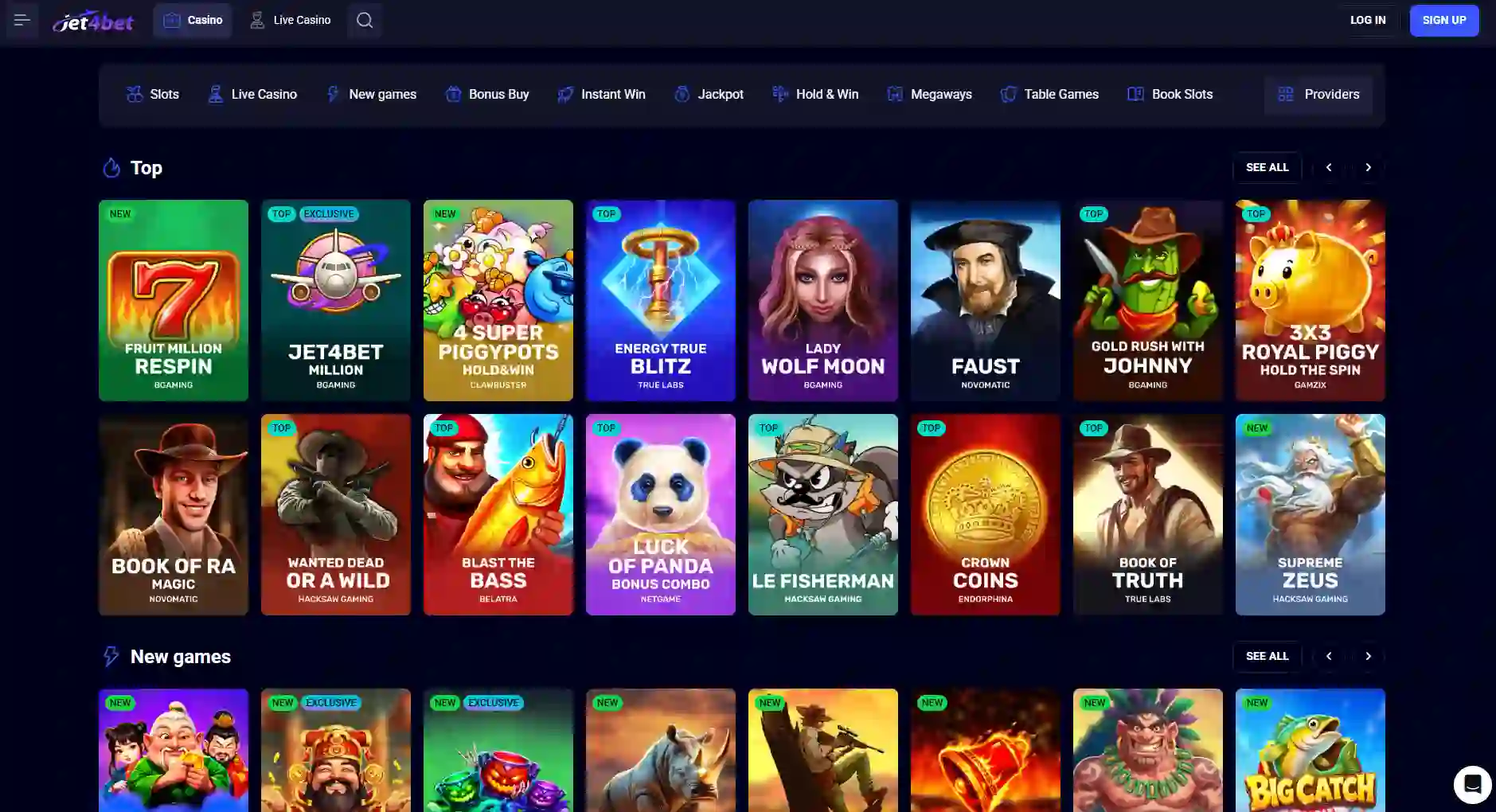 Reference view of the Jet4Bet Australia-localised homepage